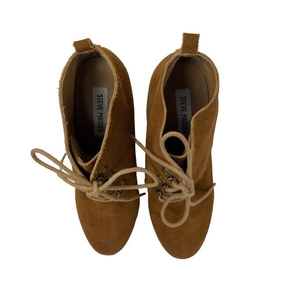 Steve Madden Suede Tangoo Lace-Up Wedge Ankle Bootie Women's 8 Cognac Brown - Picture 2 of 10